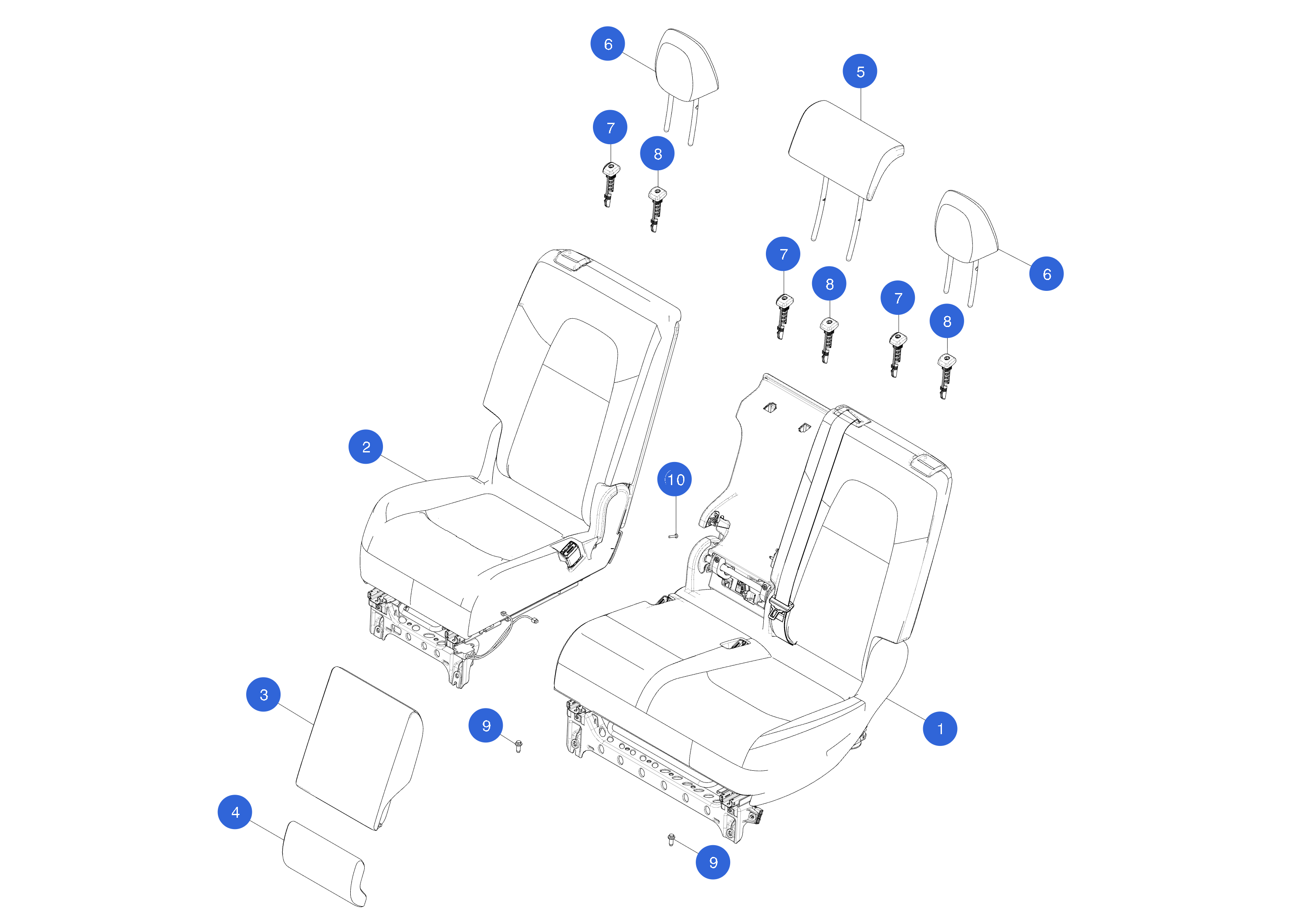SECOND ROW - 7 SEATER - SEAT ASSEMBLY - LEFT HAND - WHITE – 2000050-E2-B