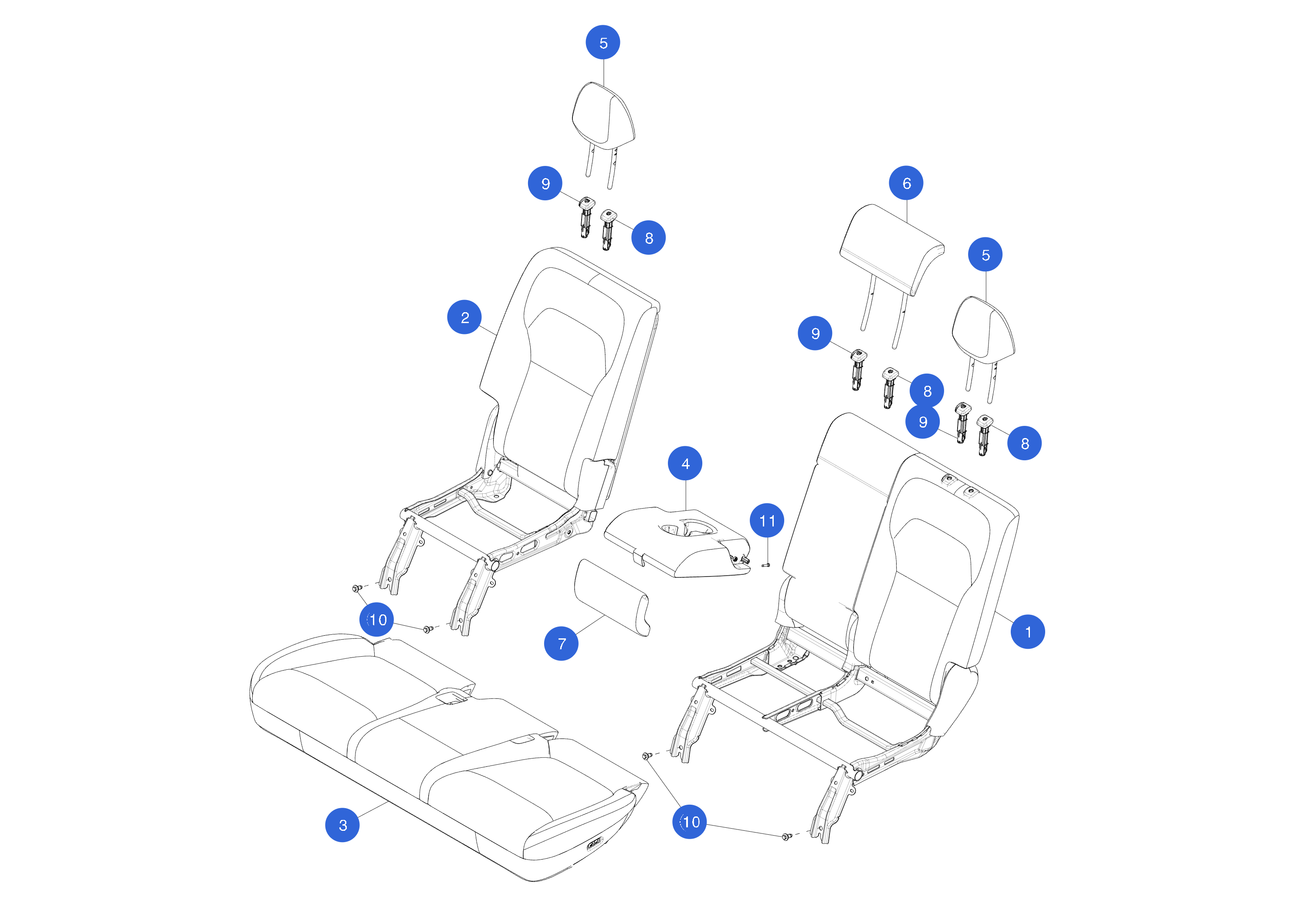 SECOND ROW - SEAT CUSHION ASSEMBLY - WHITE – 2000030-E2-B