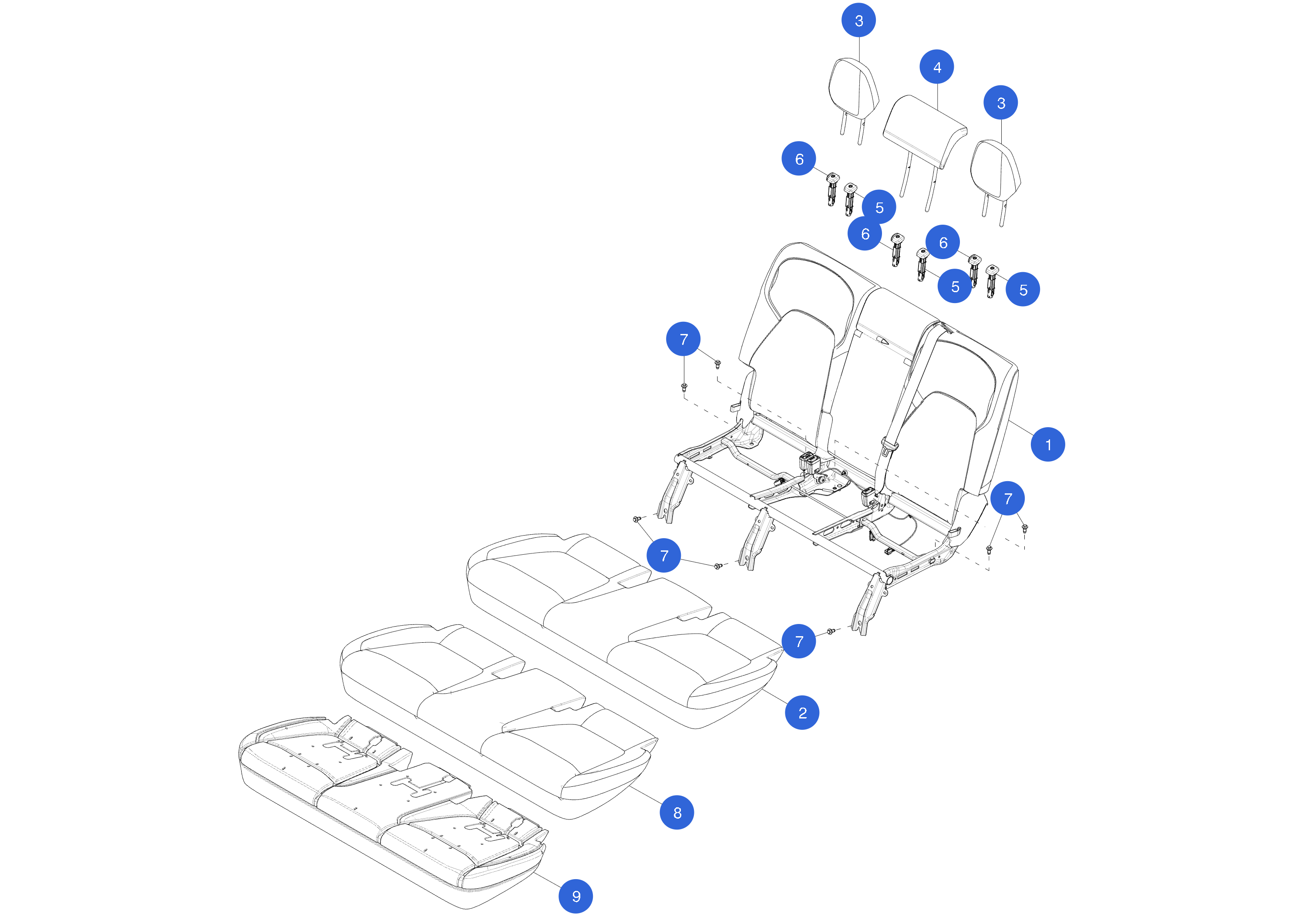 SECOND ROW - HEADREST - BUTTON HEIGHT ADJUSTER GUIDE - RIGHT HAND (1 pcs.) – 1939842-79-E