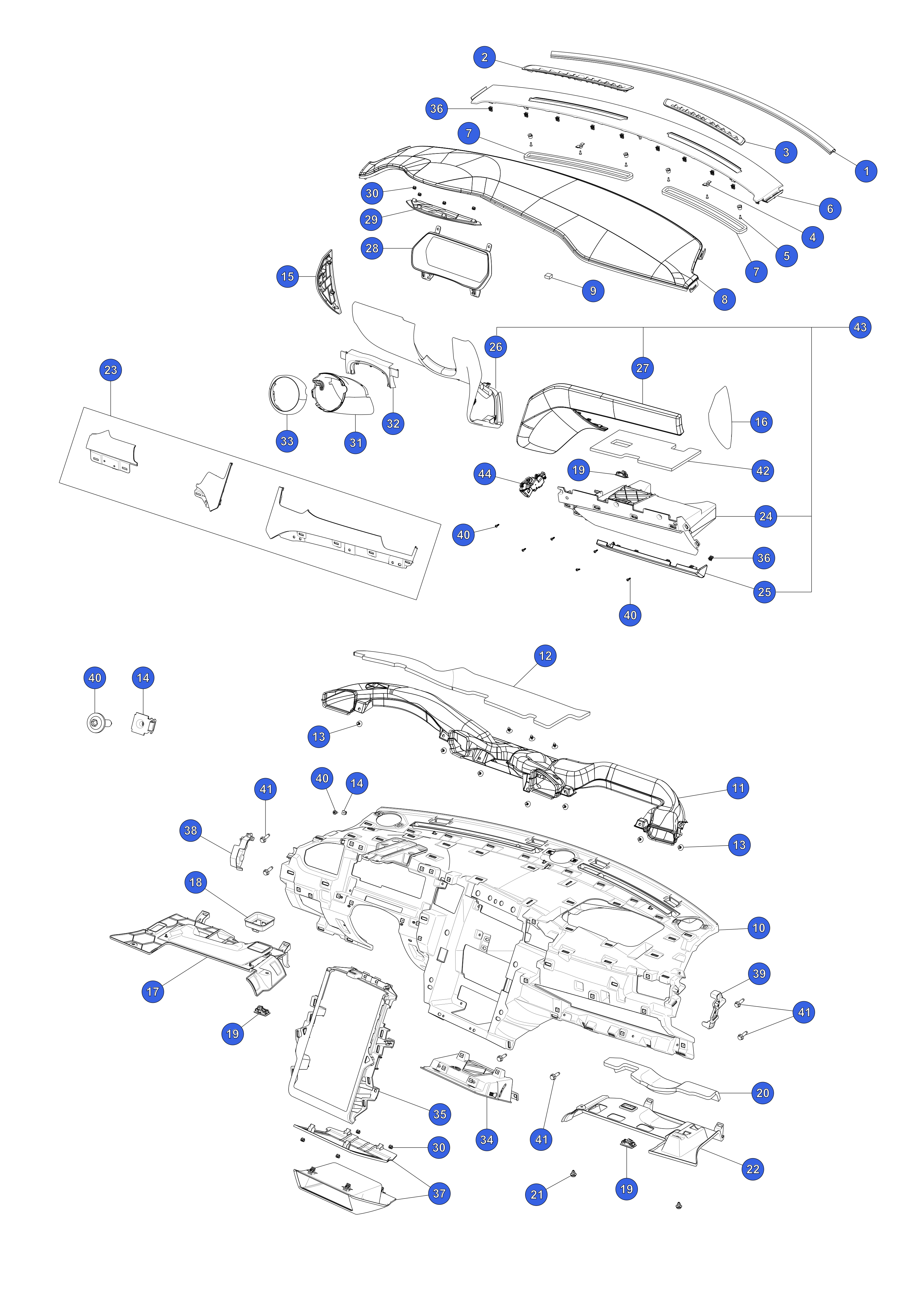 INSTRUMENT PANEL FINISHER ASSEMBLY - COMPLETE SET WOOD OPEN PORE - HORIZONTAL – 1004518-07-G