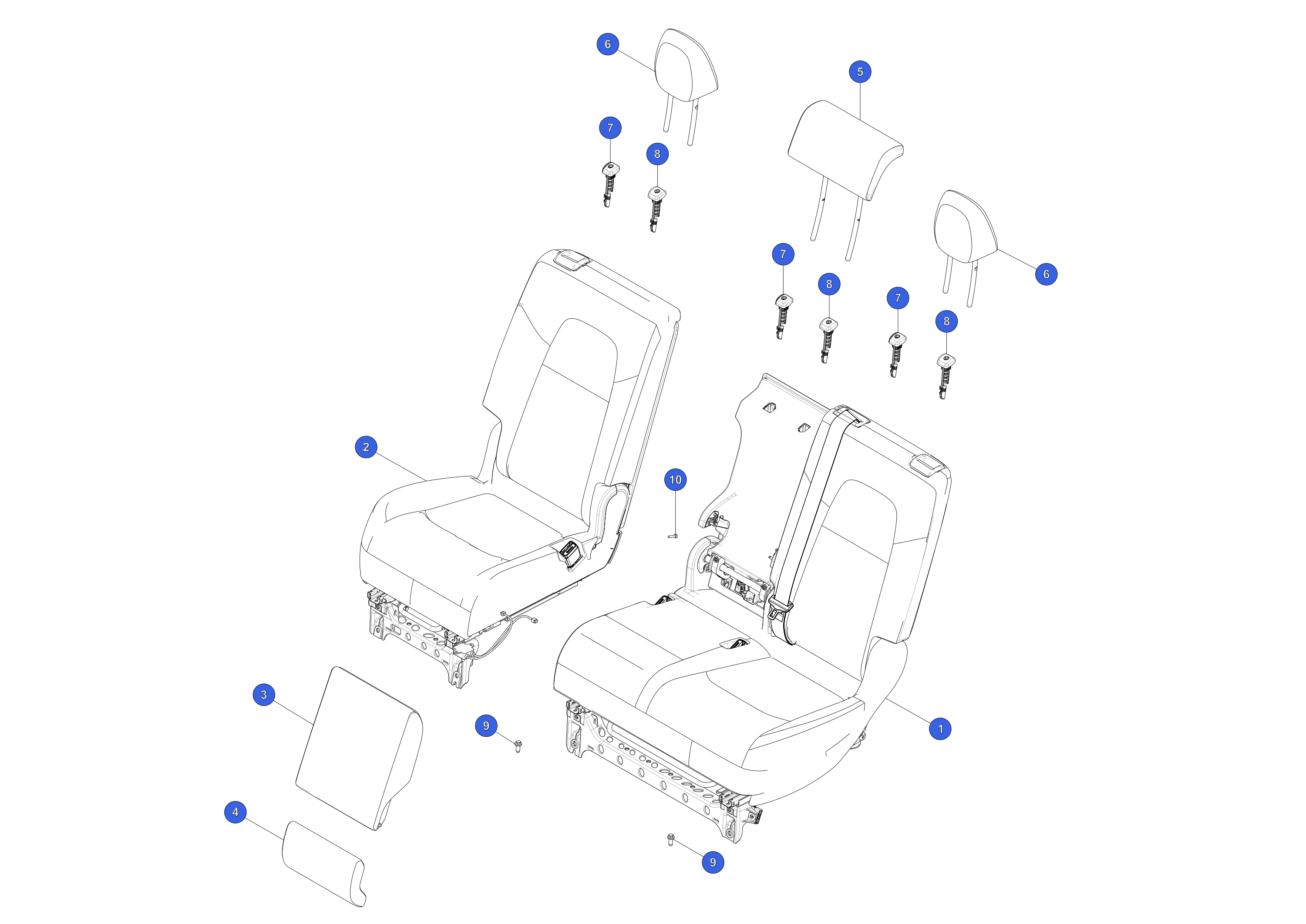 SECOND ROW SEAT ASSEMBLY - 7 SEATER - RIGHT HAND - BLACK – 3907896-E1-B