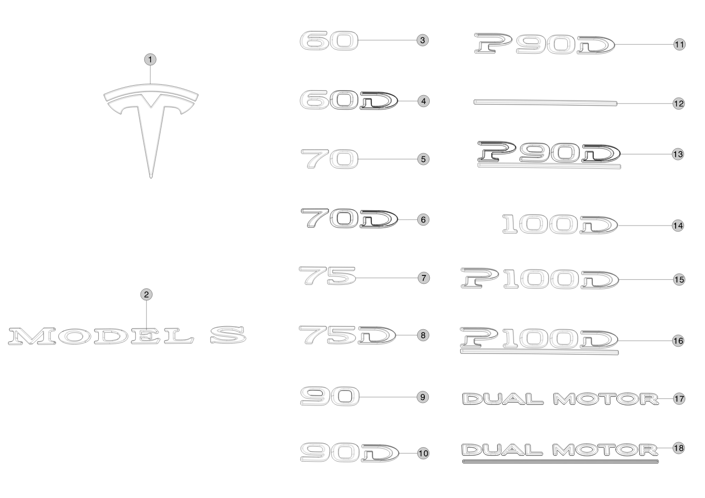 P85D/P90D LUDICROUS CHROME BAR BADGE (1 pcs.) – 1067217-00-B