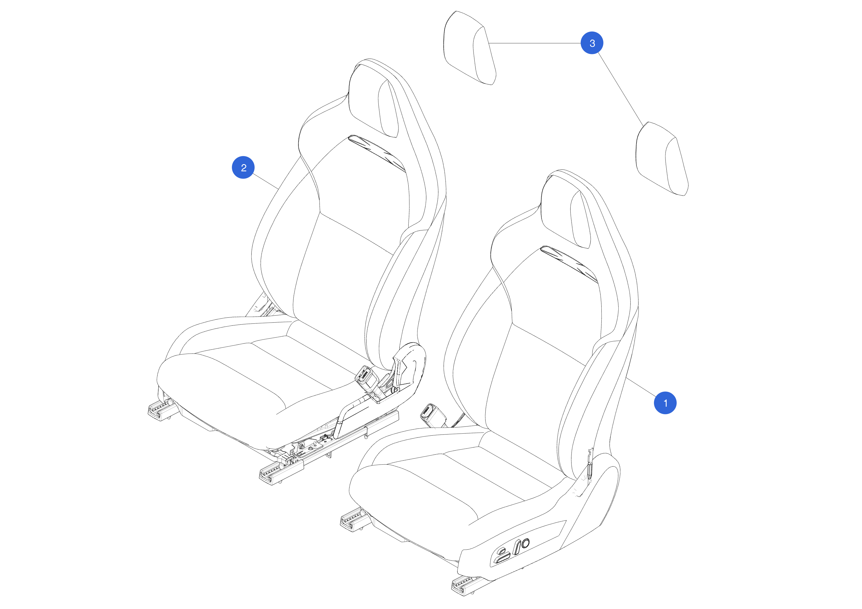 FIRST ROW SEAT ASSEMBLY - LEFT HAND DRIVE - RIGHT HAND - WHITE - PERFORMANCE – 1700041-E2-A