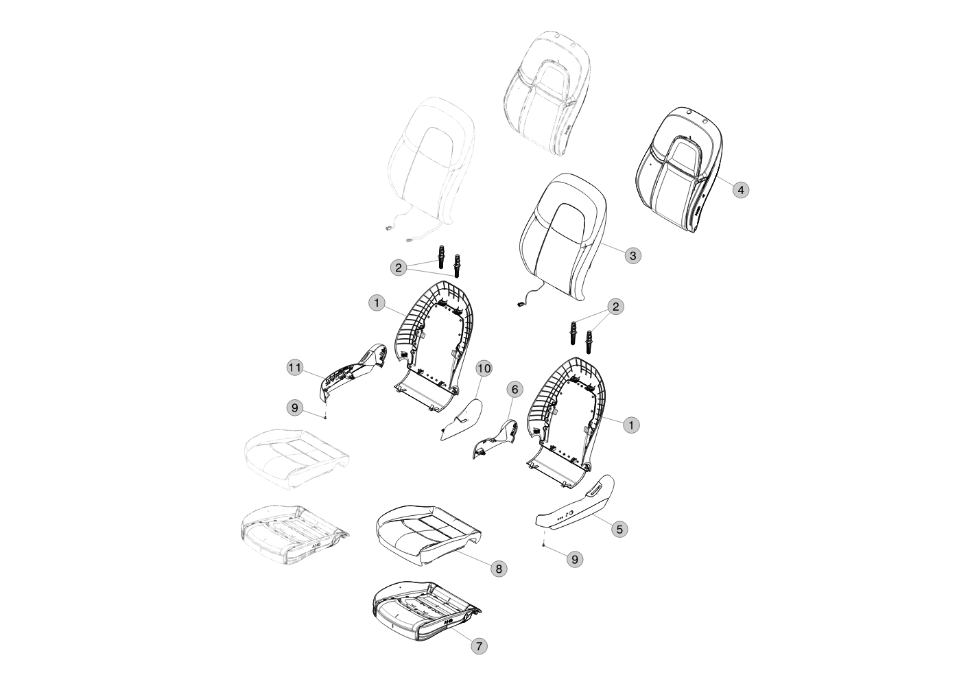 1ST ROW HEADREST POST GUIDE ASSEMBLY (4 pcs.) – 1098556-99-B