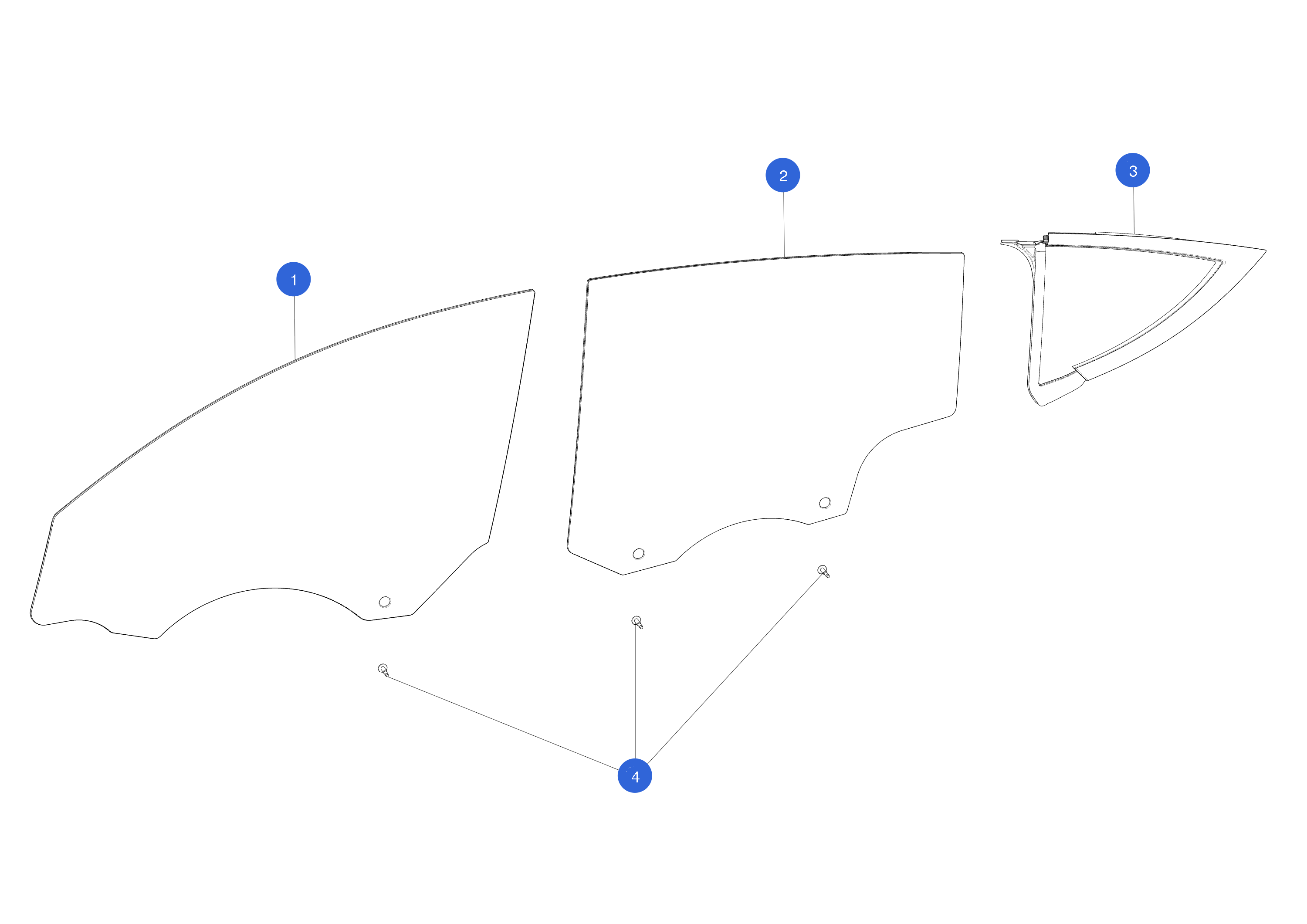 QUARTER GLASS ASSEMBLY - REAR - LEFT HAND (1 pcs.) 1 – 1621162-00-E
