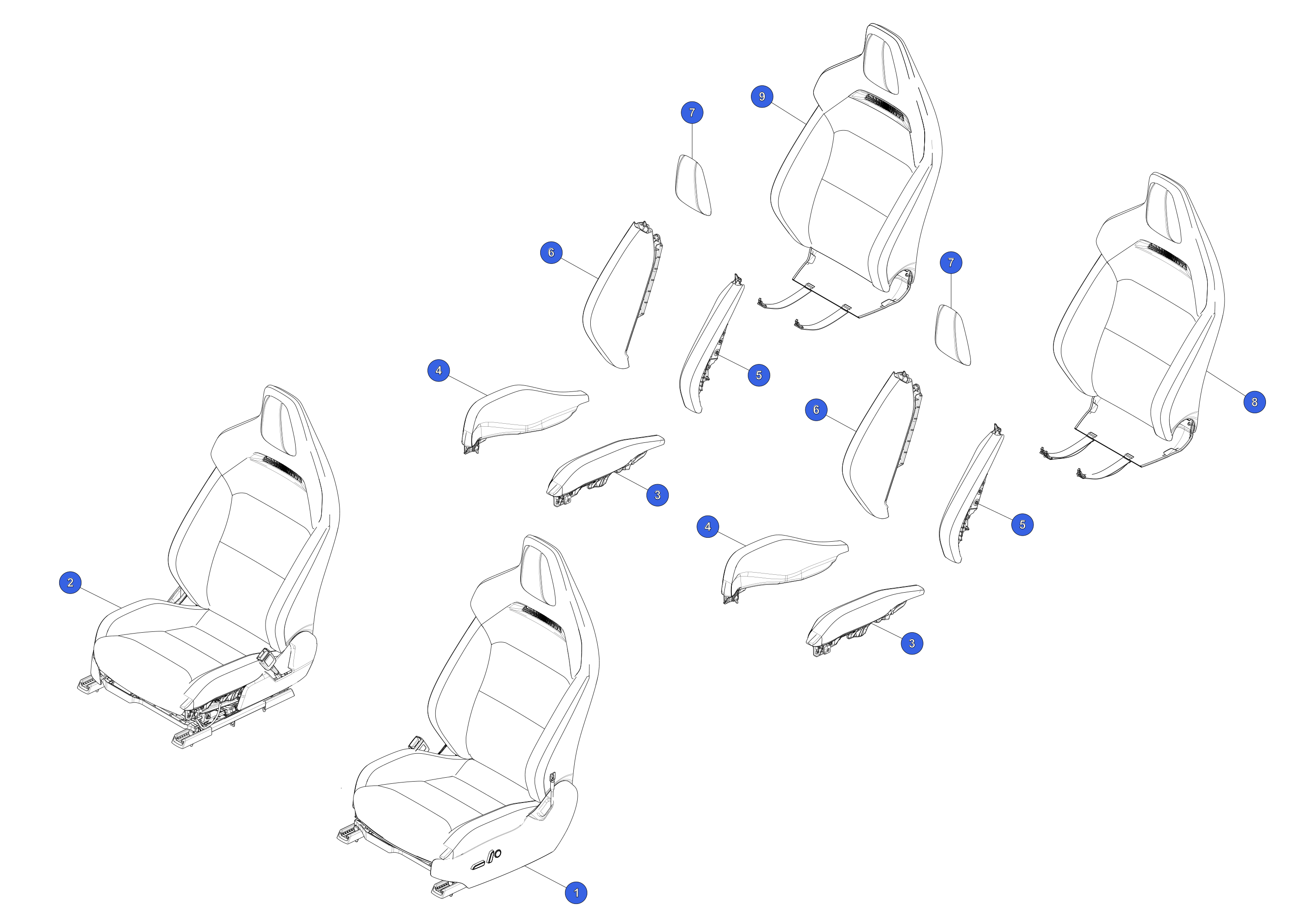 1ST ROW SEAT ASSEMBLY - LEFT HAND DRIVE - RIGHT HAND - TRACK - WHITE – 5876524-01-B