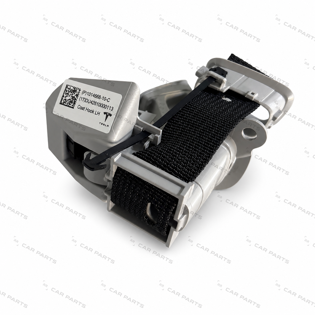 Real part photo: 1914668 - 1914668-10-D - COAT HOOK ASSEMBLY - POLAR GREY - LEFT HAND for Model 3 (Sep 2023) Highland - RR CAR PARTS