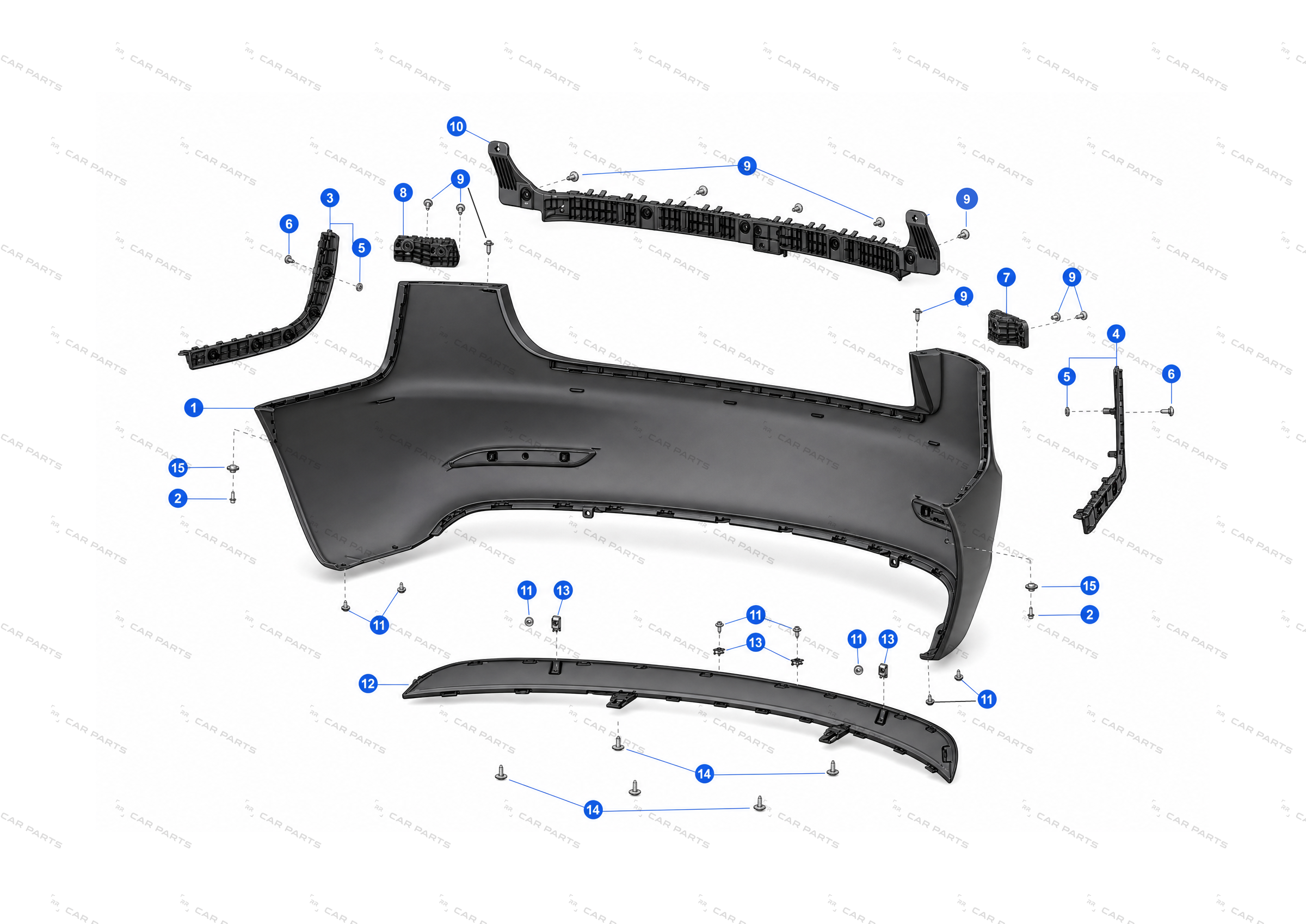 REAR FASCIA SVC, WITHOUT PARKING ASSIST BRACKETS,UNPAINTED – 1083983-SC-B